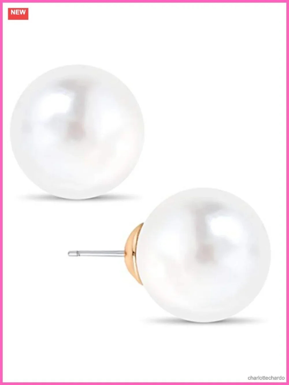 Simulated Pearl Stud Earrings - Hypoallergenic Stainless Steel Gold Tone Plated